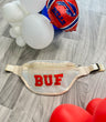 BUF NEW Chenille Stadium Fanny Pack – Stadium-approved fanny pack with red chenille BUF letters, fully zippered compartment, and adjustable strap for style and convenience.