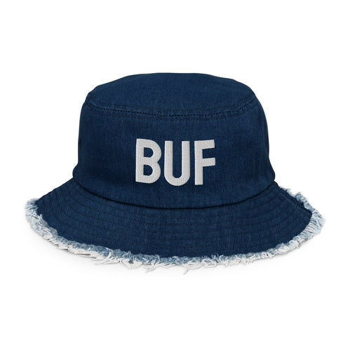 Distressed Denim BUF Bucket Hat – Vintage-style denim bucket hat with a distressed finish and BUF detailing for a casual, game-day-ready look.